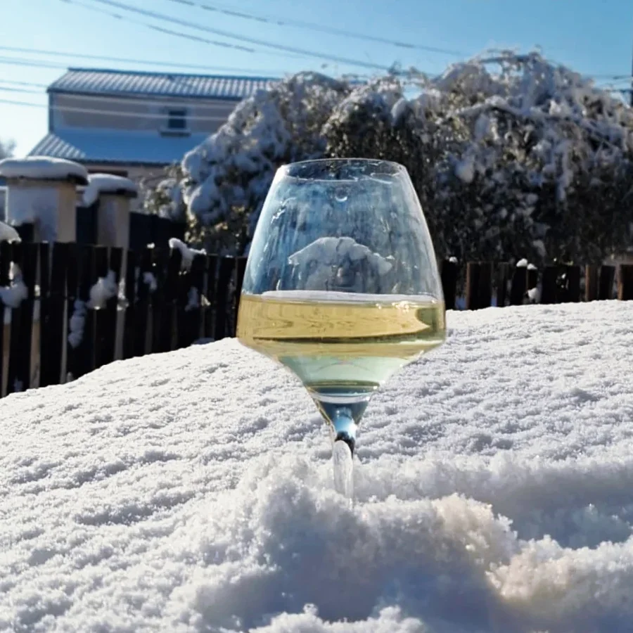 Verre de muscadet dans la neige